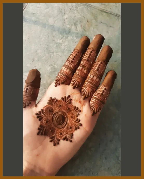 Mandala Centerpiece With Finger Vines In Simple Front Hand Mehndi Design